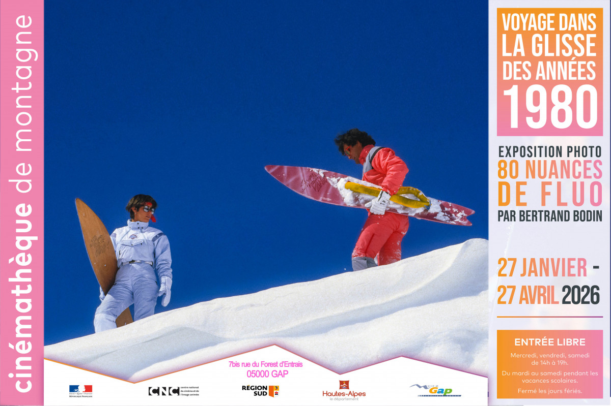 "Cathy et Gilles Baron avec les snowboard Swell Panik" Exposition photo 80 nuances de fluo !